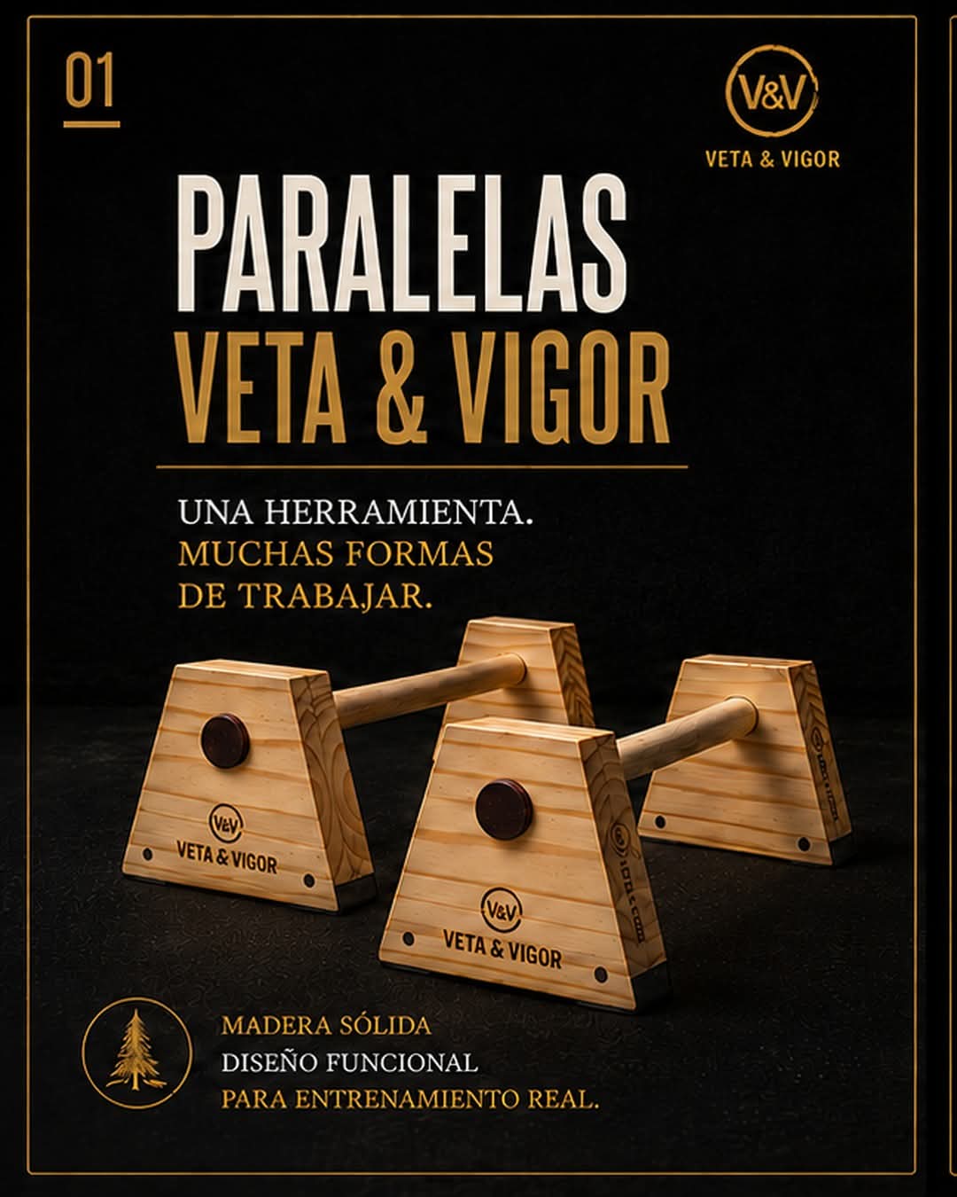 Paralelas bajas Veta & Vigor de madera sólida